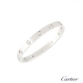 Cartier White Gold Full Diamond Love Bracelet Size 17 B6040717